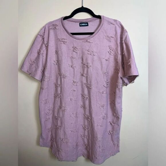 Carbon Men’s Salmon Distressed Shredded Short Sleeve Sweater Size XXL - Picture 1 of 4